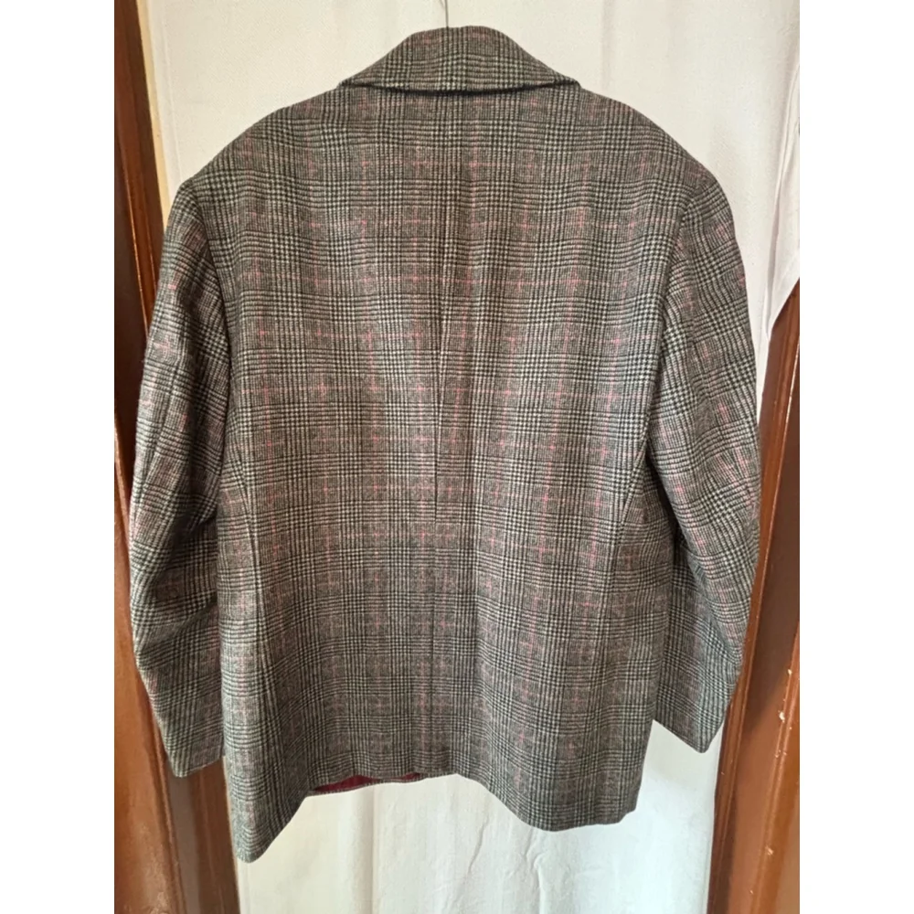 Men's American Chang Blazer Size 44 Gray Plaid Wool